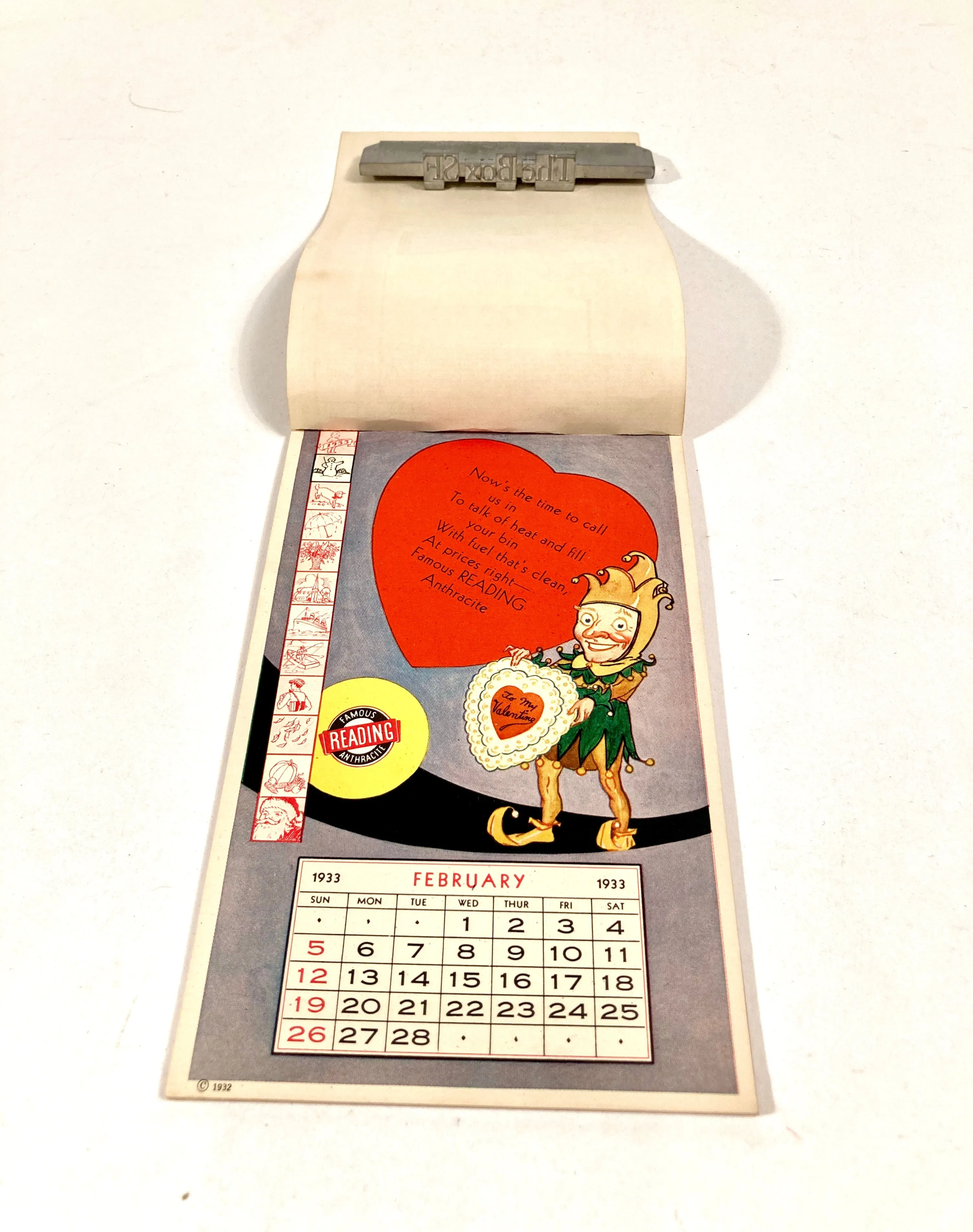 1933 Vintage READING ANTHRACITE, Coal, Promotional Calendar, Jester Design