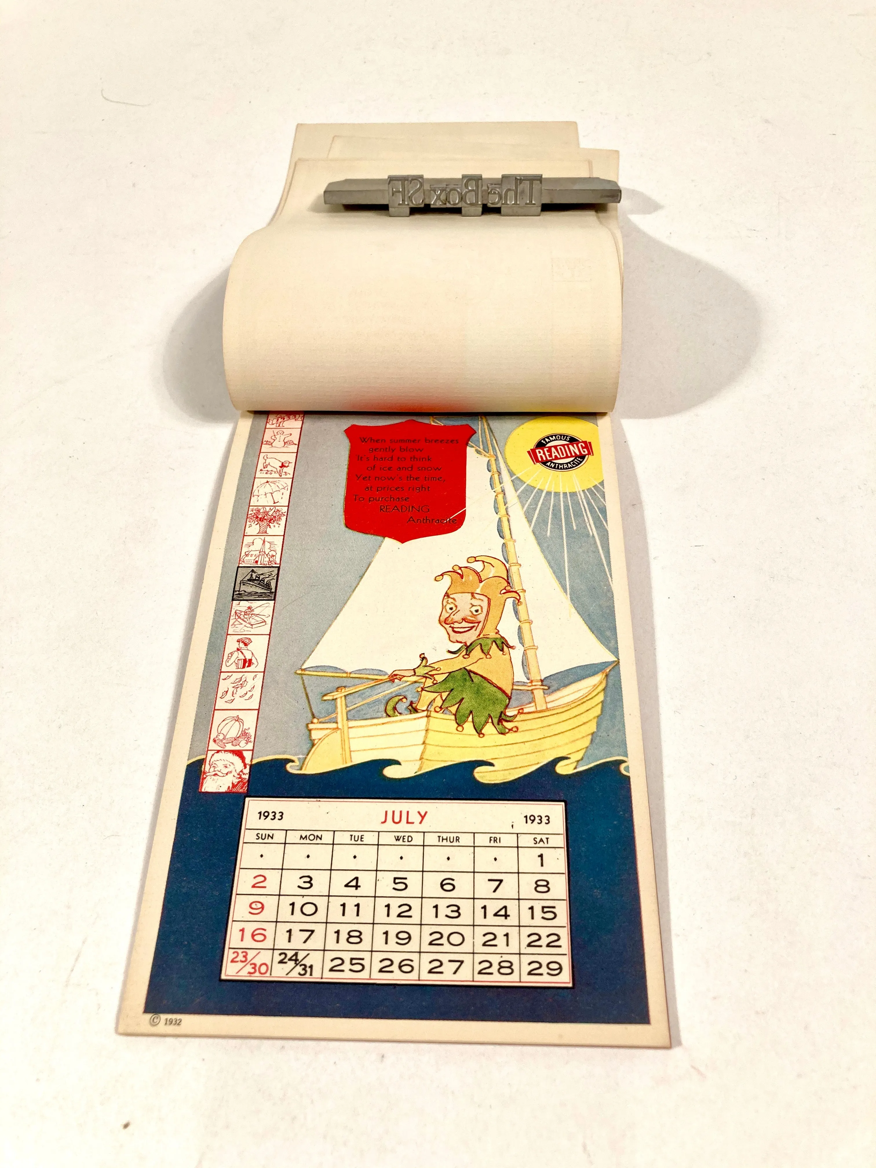 1933 Vintage READING ANTHRACITE, Coal, Promotional Calendar, Jester Design