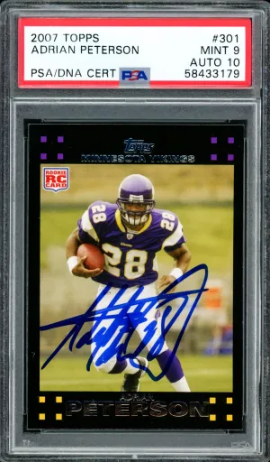 Adrian Peterson Autographed 2007 Topps Rookie Card #301 Minnesota Vikings PSA 9 Auto Grade Gem Mint 10 PSA/DNA #58433179