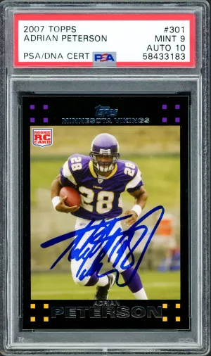 Adrian Peterson Autographed 2007 Topps Rookie Card #301 Minnesota Vikings PSA 9 Auto Grade Gem Mint 10 PSA/DNA #58433183
