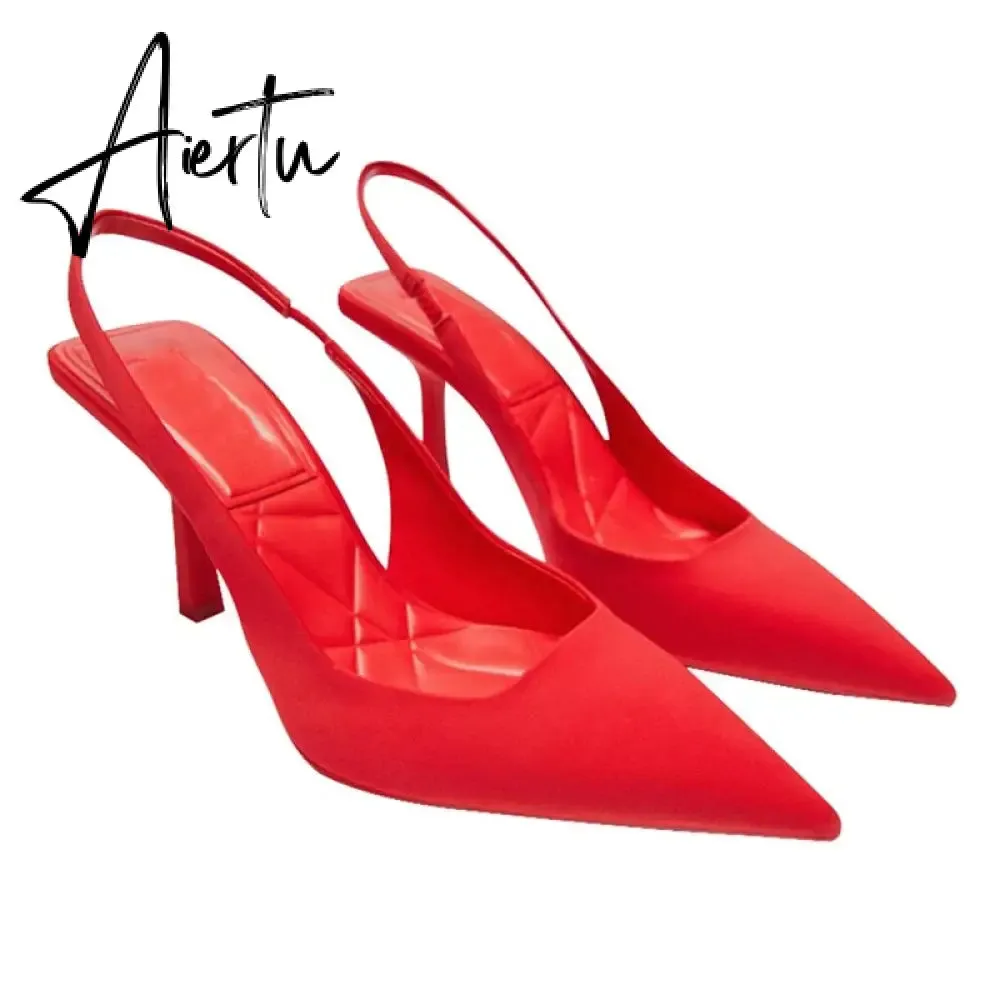 Aiertu Summer New Women's Sandals Closed Toe Green Single Shoes With Thin Heel Mid-heeled Fashion Hollow Pointed Toe Women Shoes