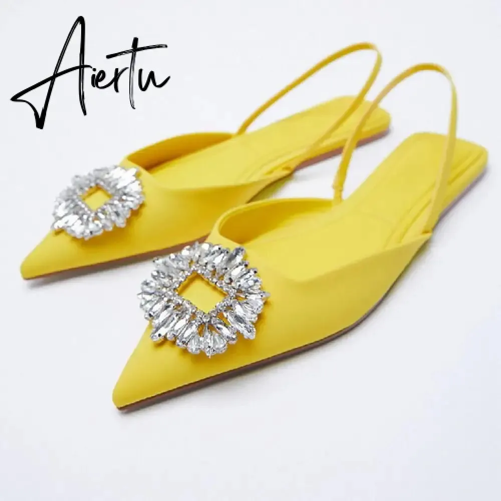 Aiertu Summer New Women's Sandals Closed Toe Green Single Shoes With Thin Heel Mid-heeled Fashion Hollow Pointed Toe Women Shoes