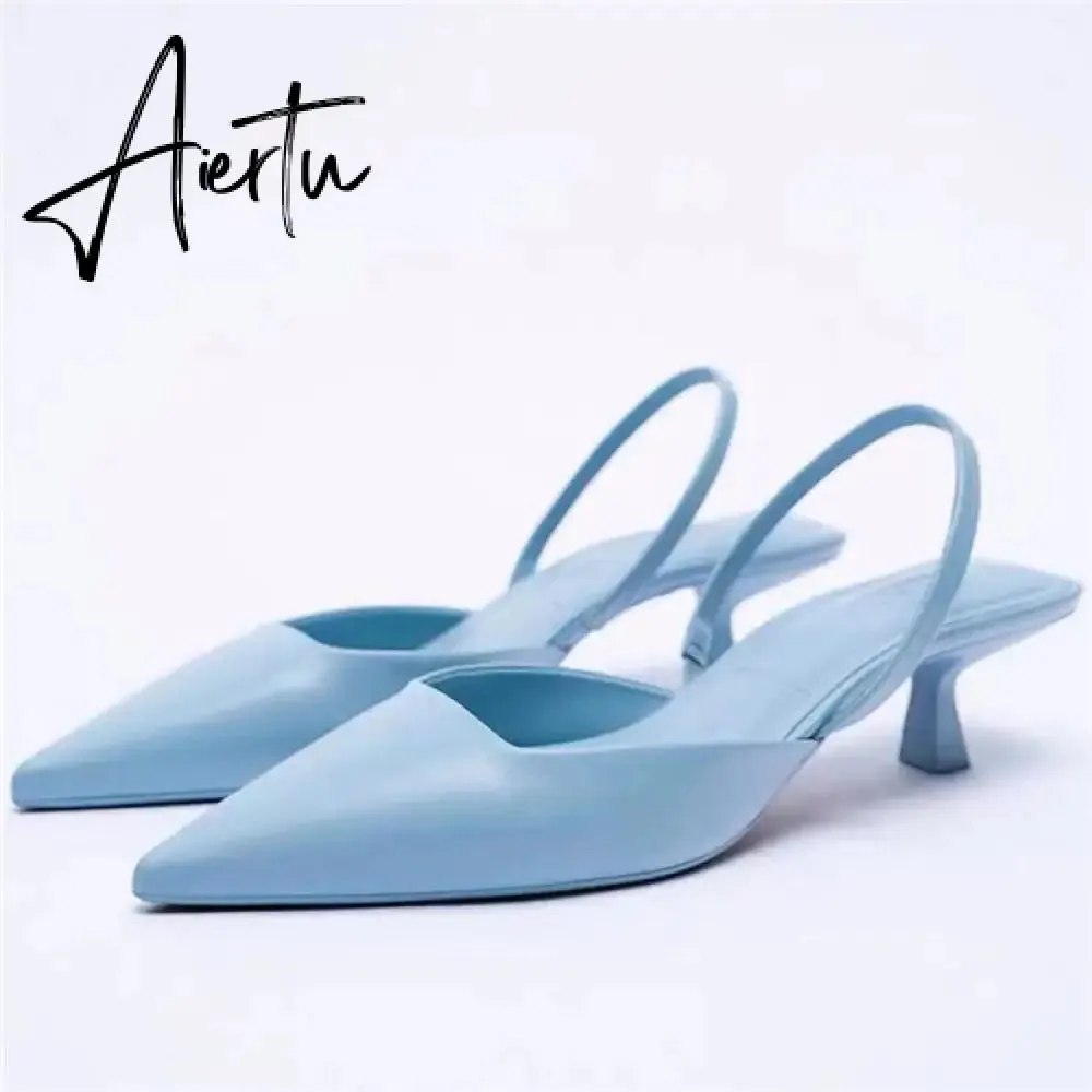 Aiertu Summer New Women's Sandals Closed Toe Green Single Shoes With Thin Heel Mid-heeled Fashion Hollow Pointed Toe Women Shoes