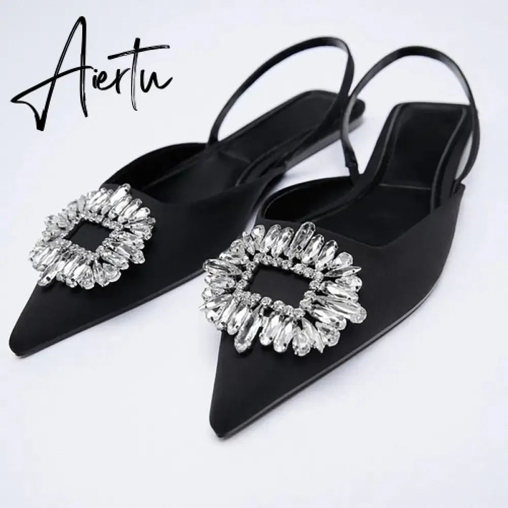 Aiertu Summer New Women's Sandals Closed Toe Green Single Shoes With Thin Heel Mid-heeled Fashion Hollow Pointed Toe Women Shoes
