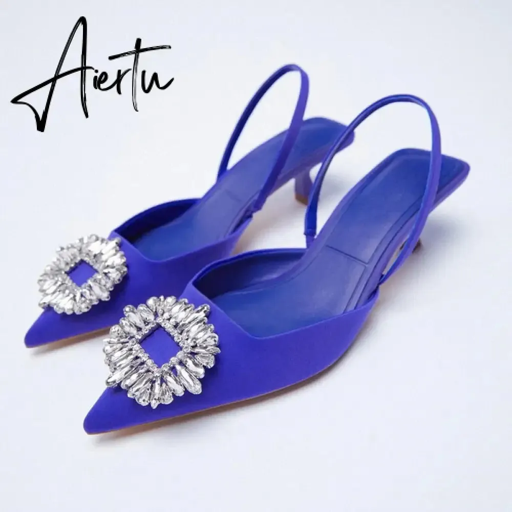 Aiertu Summer New Women's Sandals Closed Toe Green Single Shoes With Thin Heel Mid-heeled Fashion Hollow Pointed Toe Women Shoes