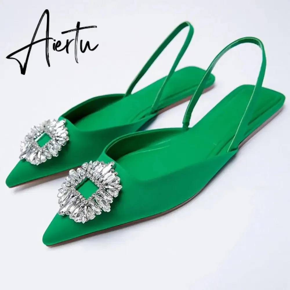 Aiertu Summer New Women's Sandals Closed Toe Green Single Shoes With Thin Heel Mid-heeled Fashion Hollow Pointed Toe Women Shoes