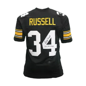 Andy Russell Autographed Pro Style Football Jersey Black (JSA) 2 x Super Bowl Champs Inscription