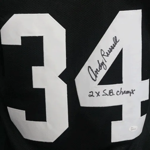Andy Russell Autographed Pro Style Football Jersey Black (JSA) 2 x Super Bowl Champs Inscription