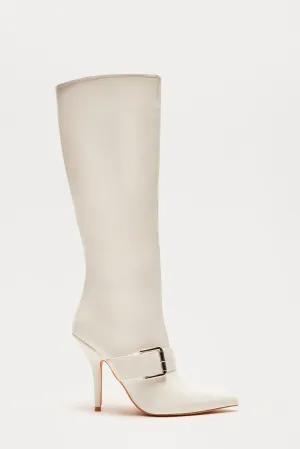 Berlin Buckle Knee High Boots - White