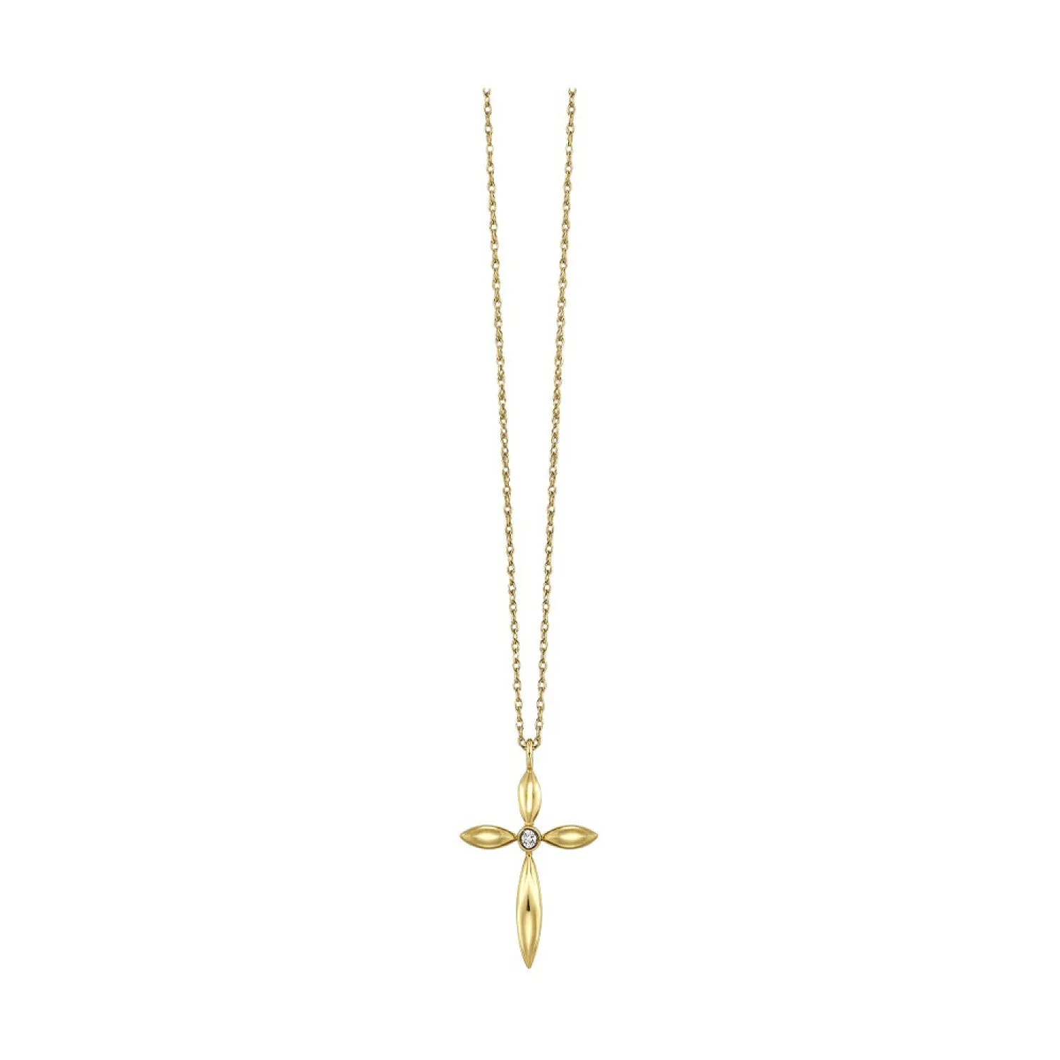 Bezel Set Diamond Cross Pendant Necklace in Yellow Gold