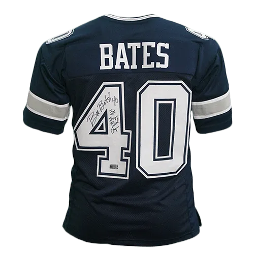 Bill Bates Autographed 3X SB Inscription Pro Style Football Jersey Blue (JSA)