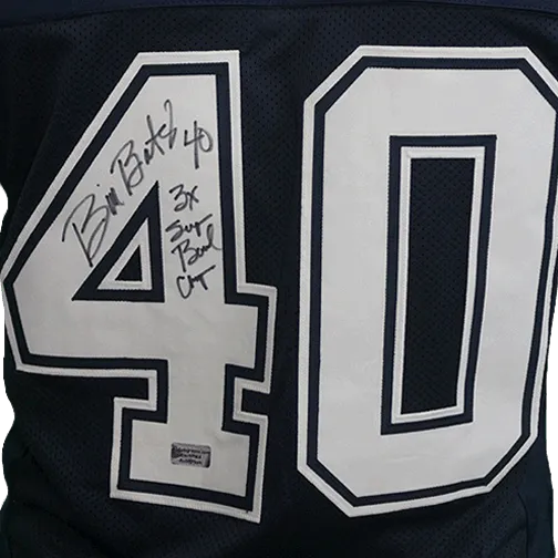 Bill Bates Autographed 3X SB Inscription Pro Style Football Jersey Blue (JSA)