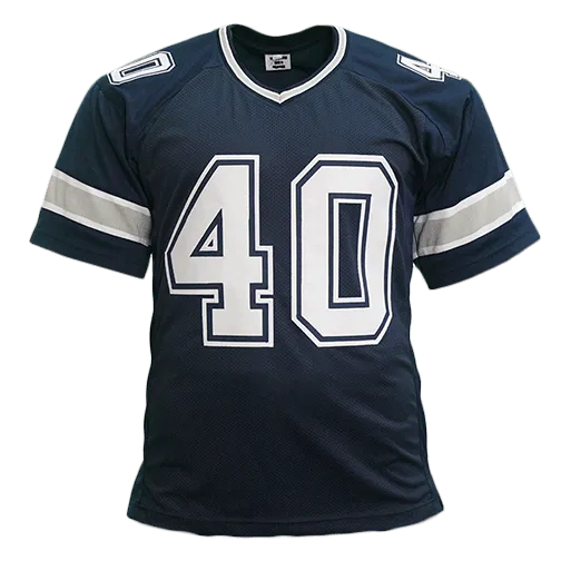 Bill Bates Autographed 3X SB Inscription Pro Style Football Jersey Blue (JSA)