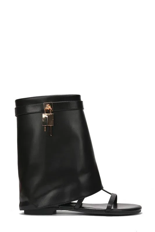 Black Womens Padlock Sheath Legwarmer Bootie Sandals