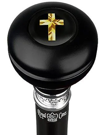 Christian Cross Knob Stick - Beechwood Shaft & Pewter Collar