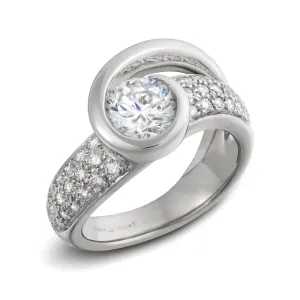 Contour Round Solitaire Engagement Ring with Pave Shank
