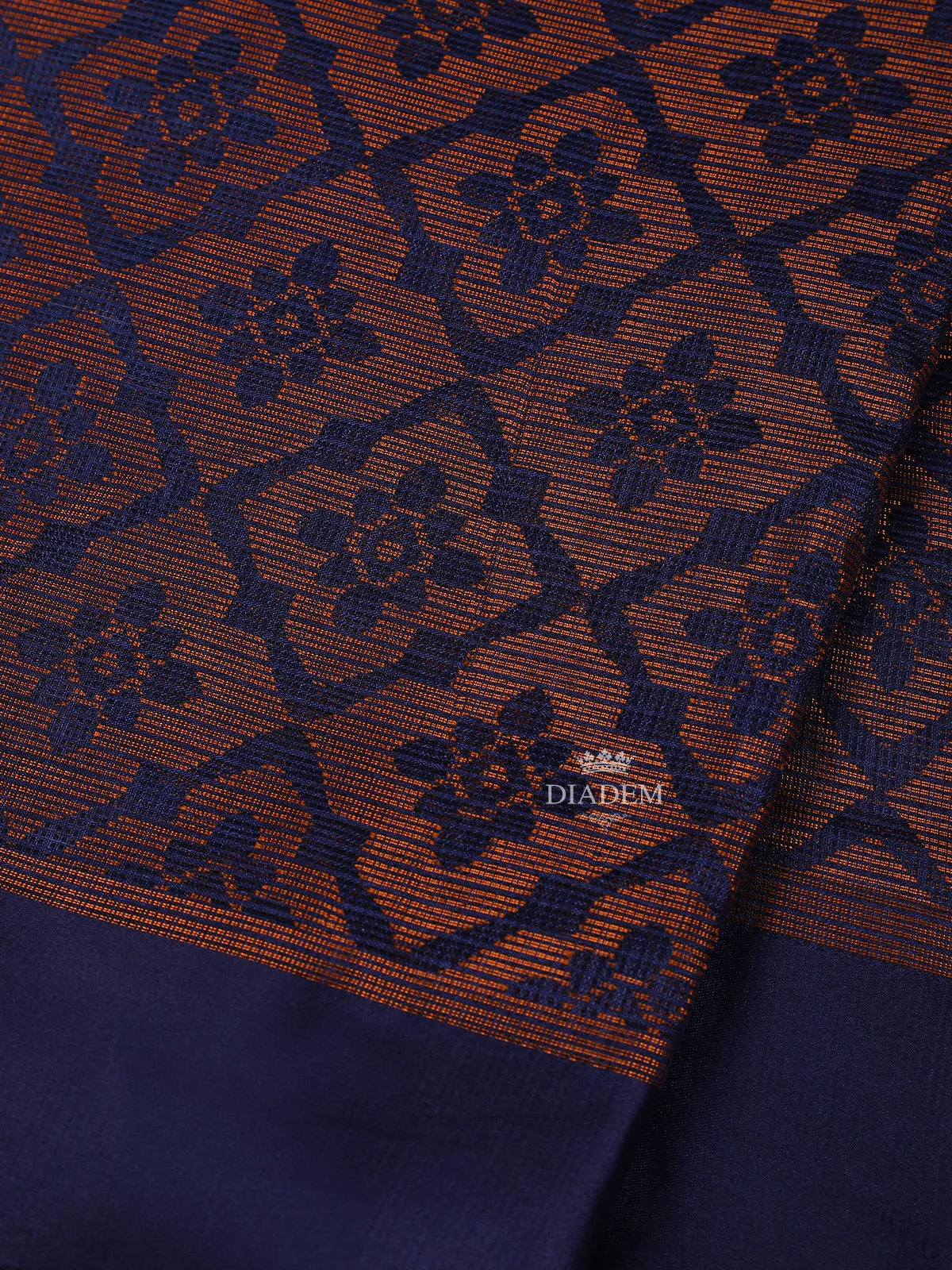 Dark Blue Brasso Saree With Floral Motifs on the Body with Matching Border