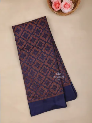 Dark Blue Brasso Saree With Floral Motifs on the Body with Matching Border