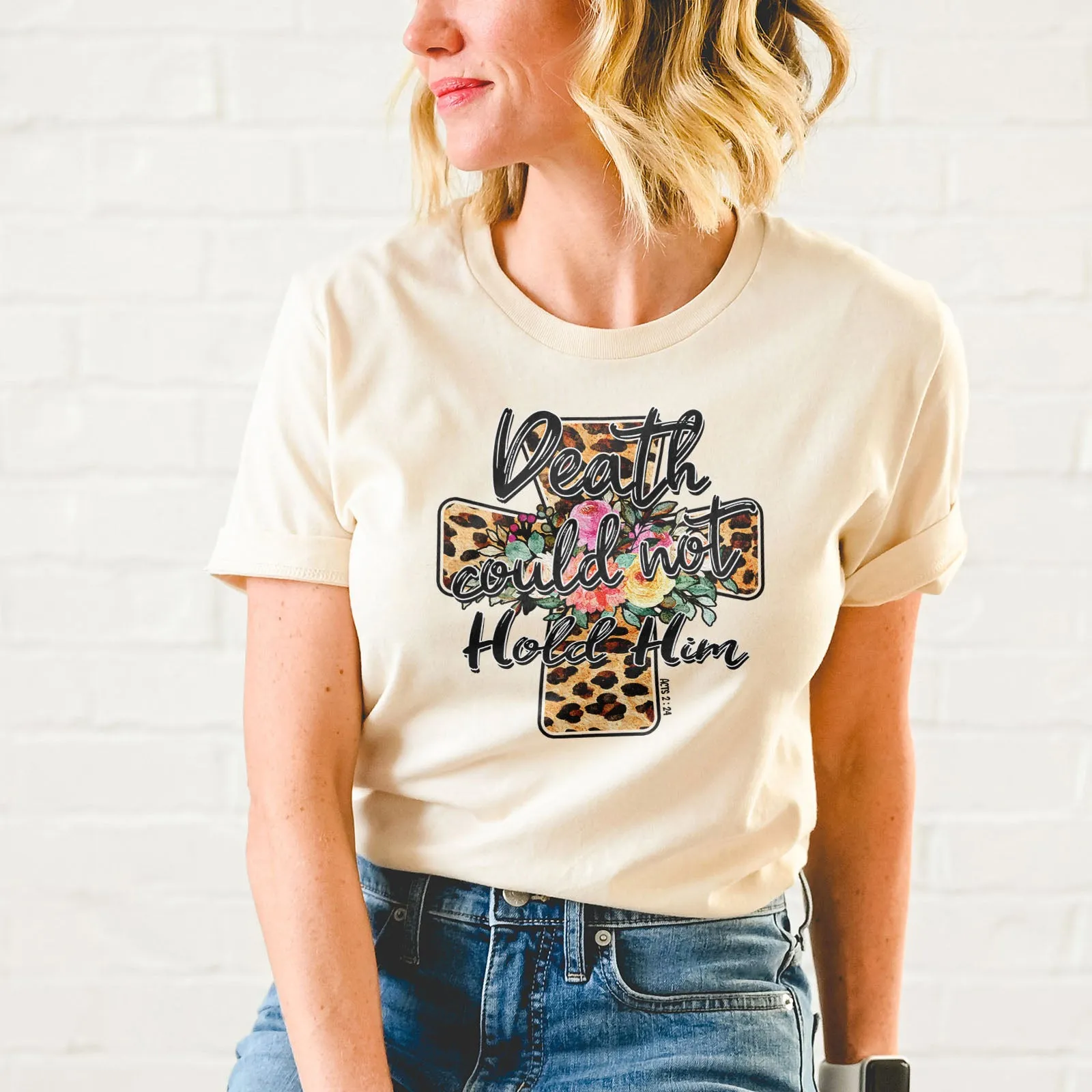 Death Could Not Hold Him Leopard Cross Floral Tee
