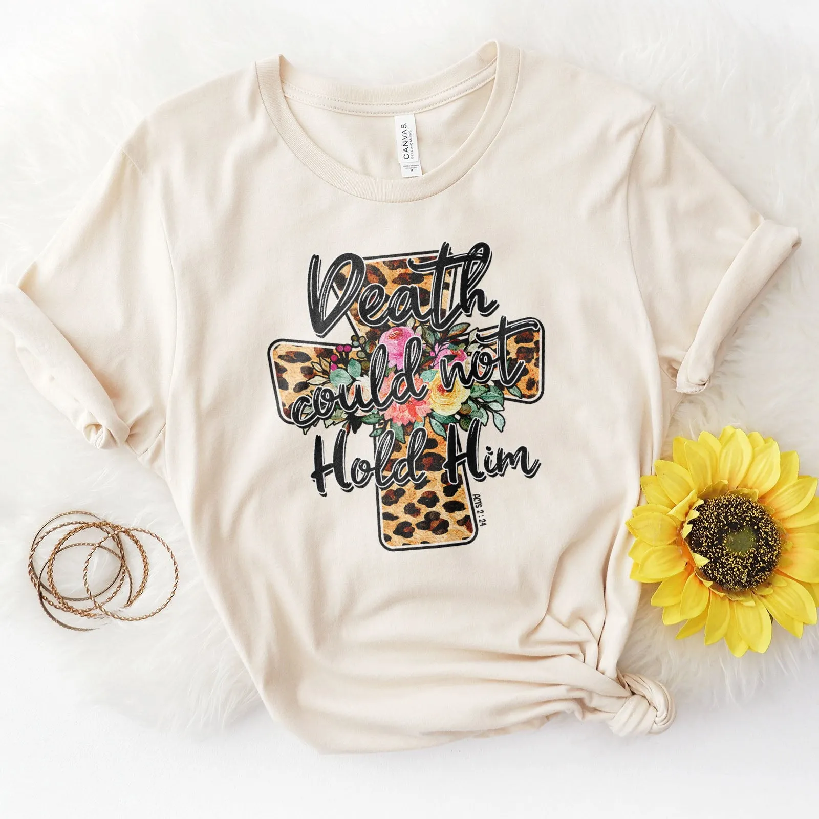 Death Could Not Hold Him Leopard Cross Floral Tee