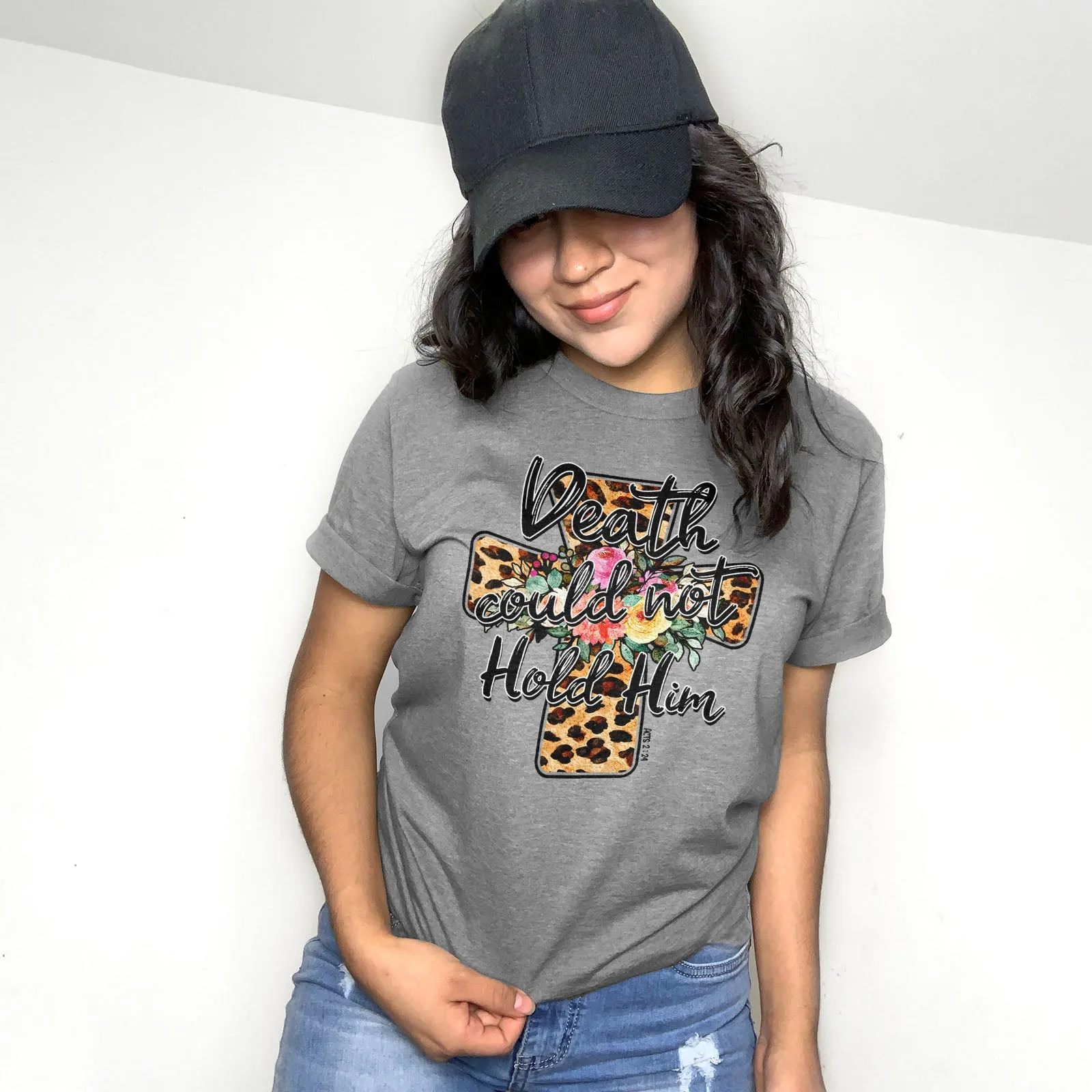 Death Could Not Hold Him Leopard Cross Floral Tee