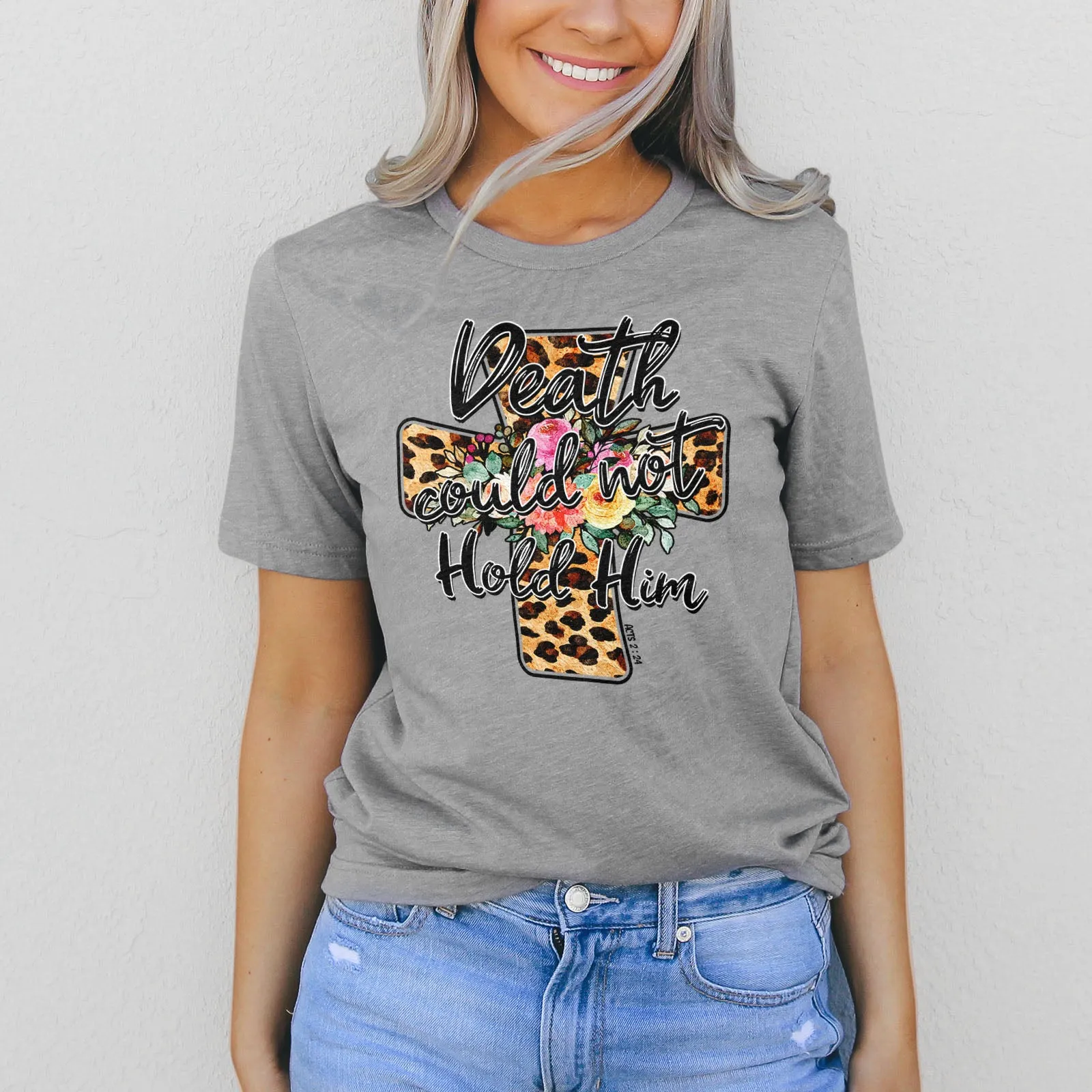 Death Could Not Hold Him Leopard Cross Floral Tee