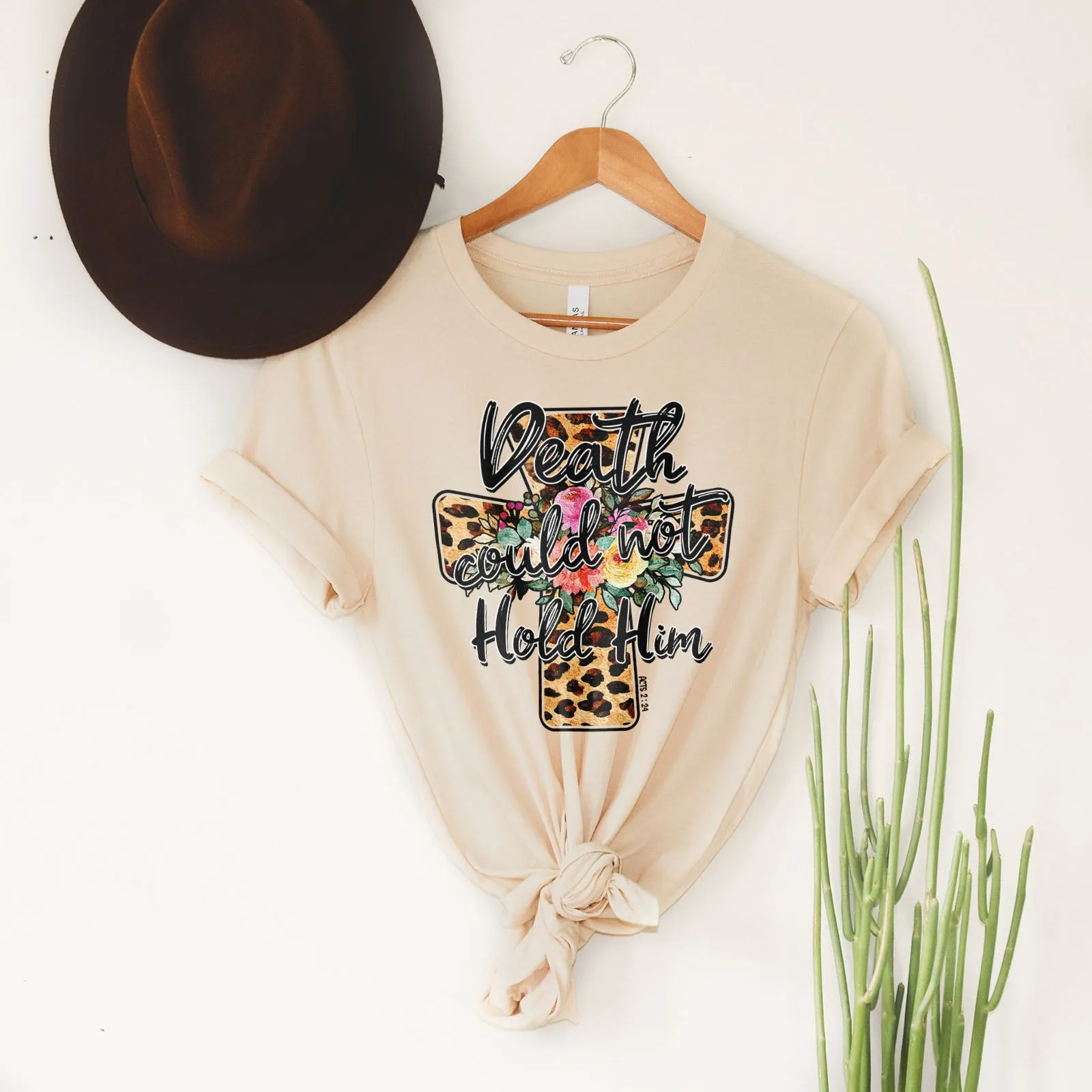 Death Could Not Hold Him Leopard Cross Floral Tee