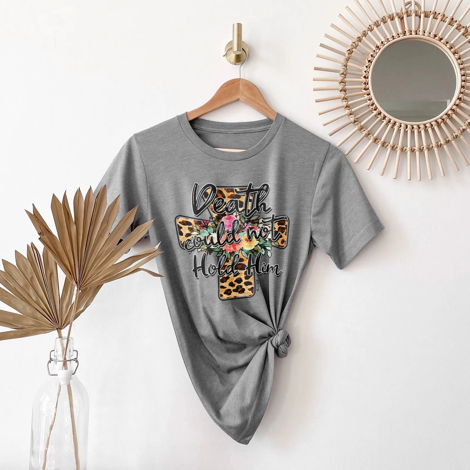 Death Could Not Hold Him Leopard Cross Floral Tee