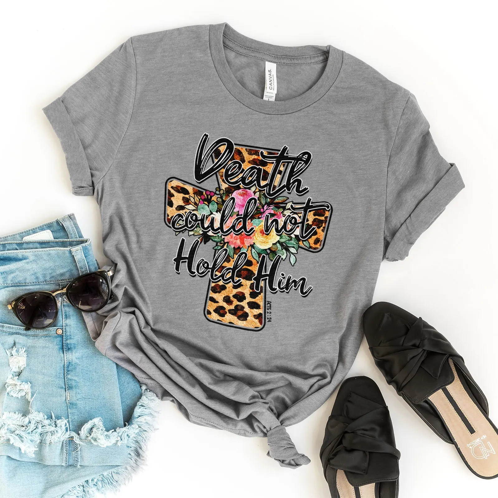 Death Could Not Hold Him Leopard Cross Floral Tee