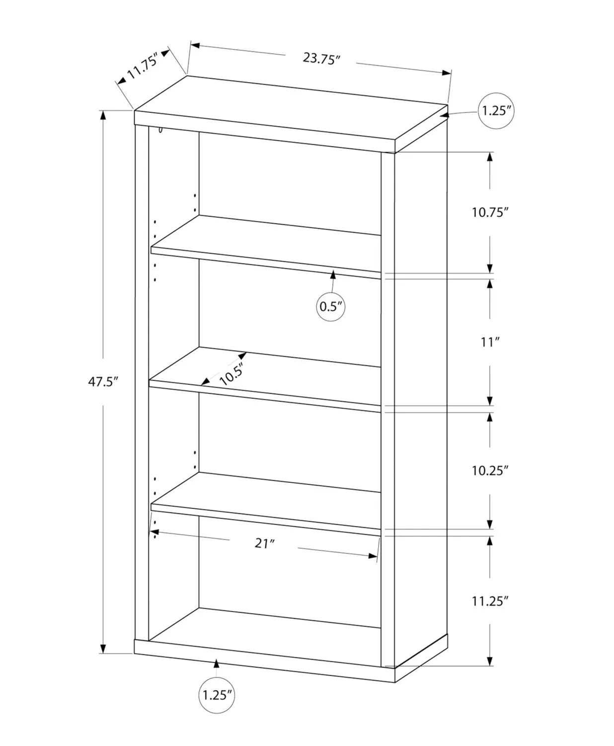 Derby 4-Shelf Bookcase - White