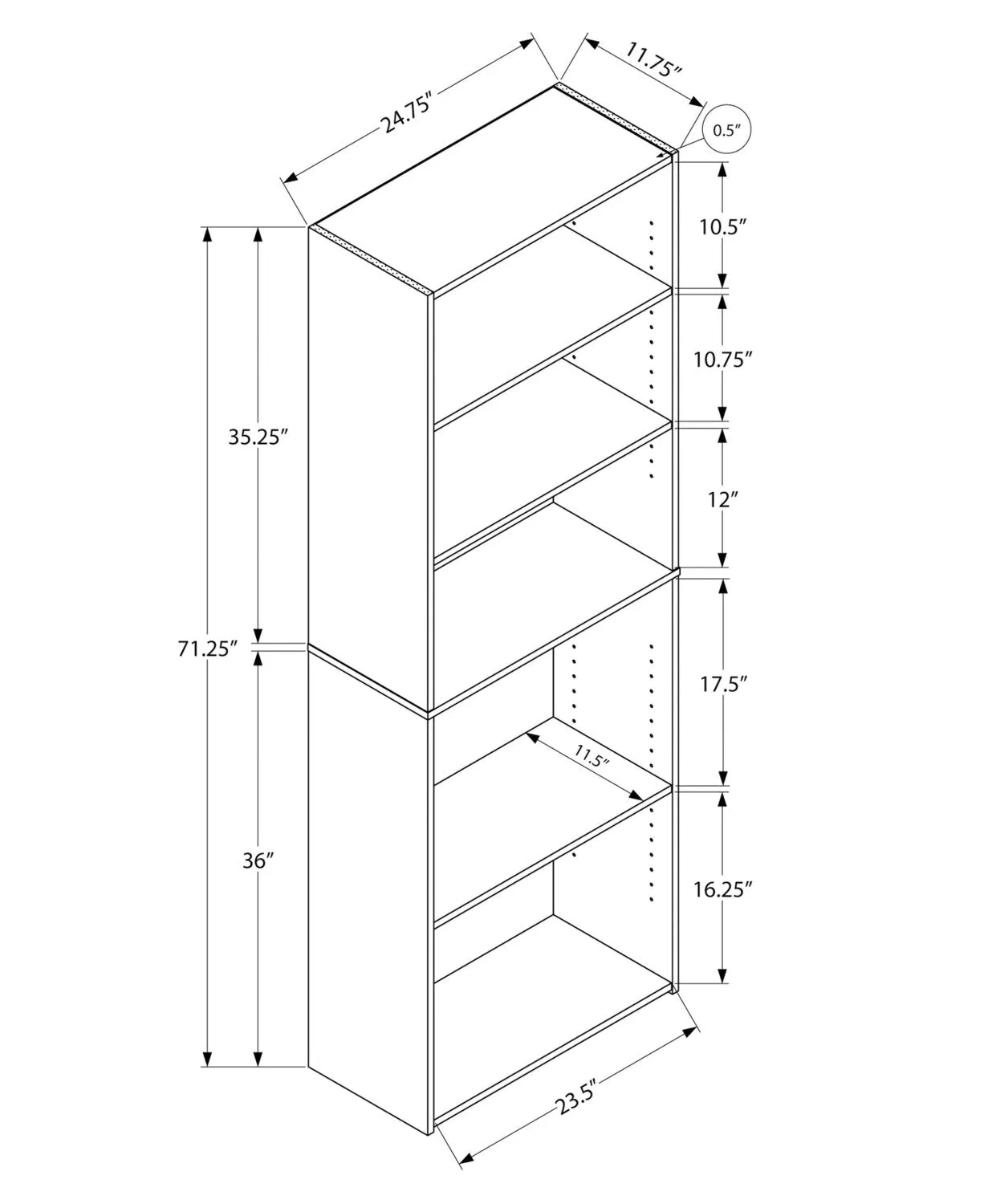Derby 5-Shelf Bookcase - Espresso