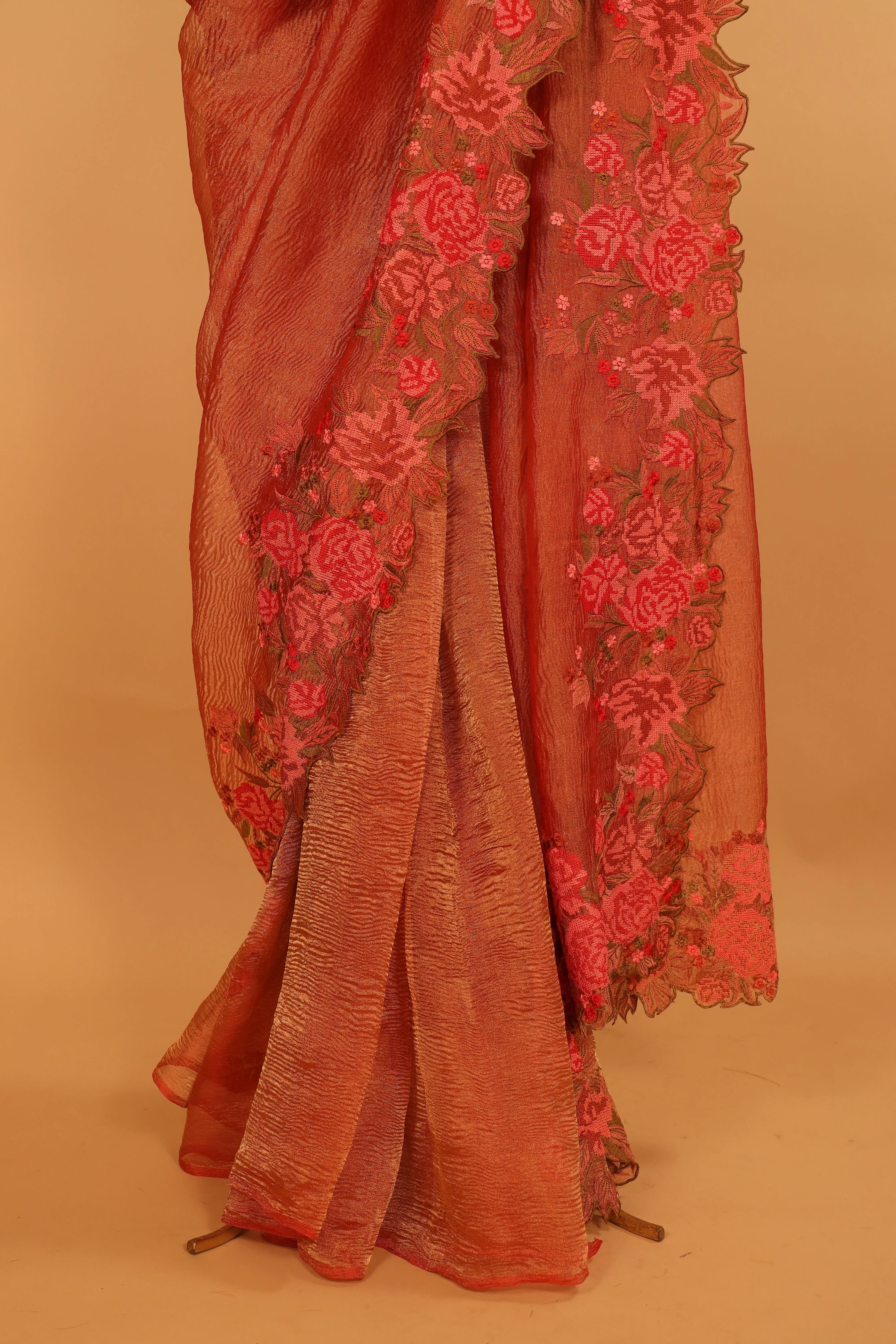 Designer Thread Embroidered Tissue Saree