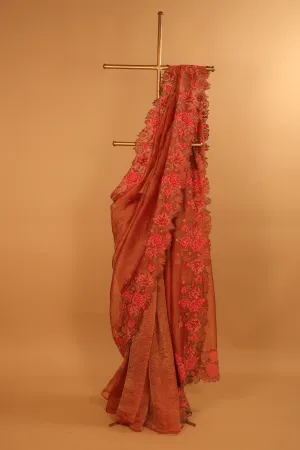 Designer Thread Embroidered Tissue Saree