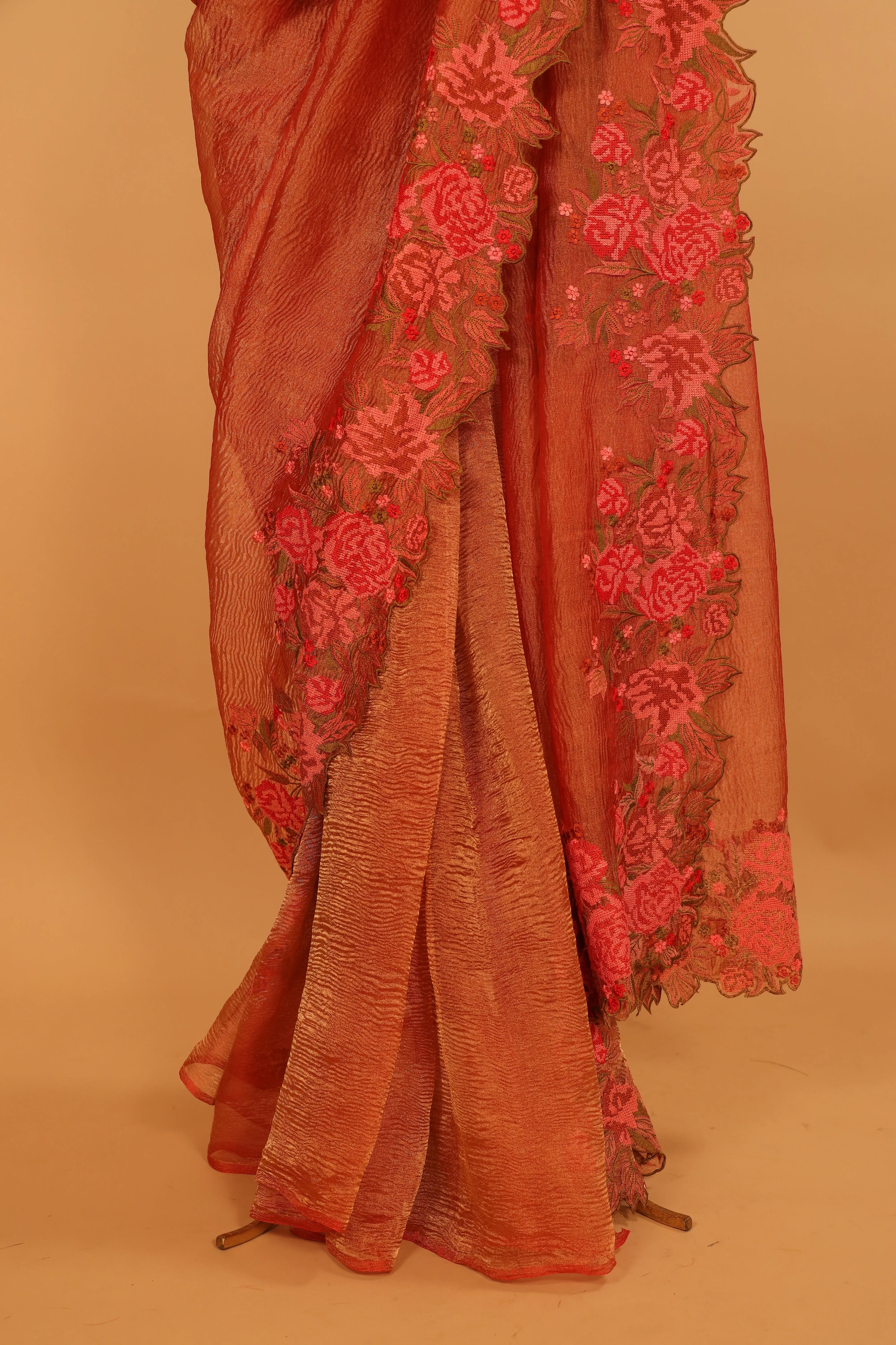 Designer Thread Embroidered Tissue Saree