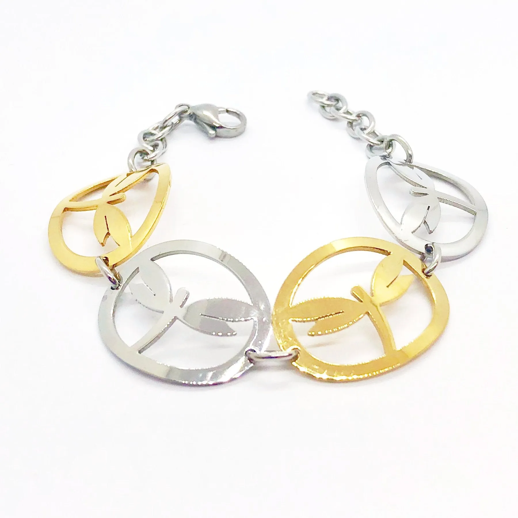 Dragonfly Medallion Two Tone Stainless Steel Bracelet