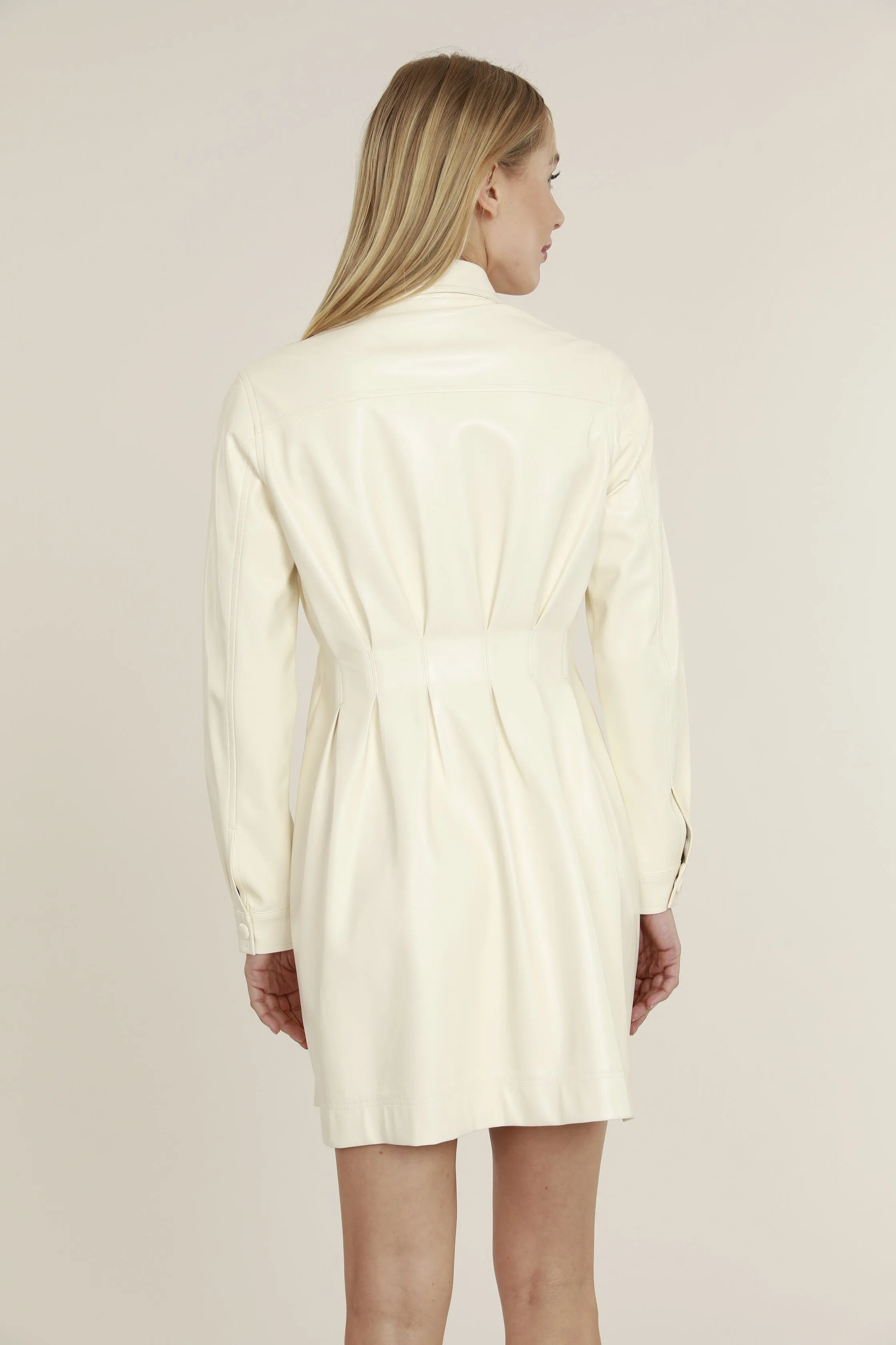 Faux Leather Shirt Dress with Pintuck Waist