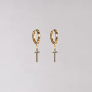 Gold Cross Hoop Earrings