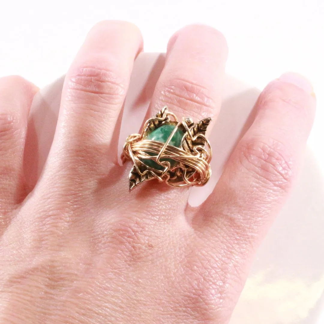 Green Turquoise & Leaves - Vintage Cocktail Ring