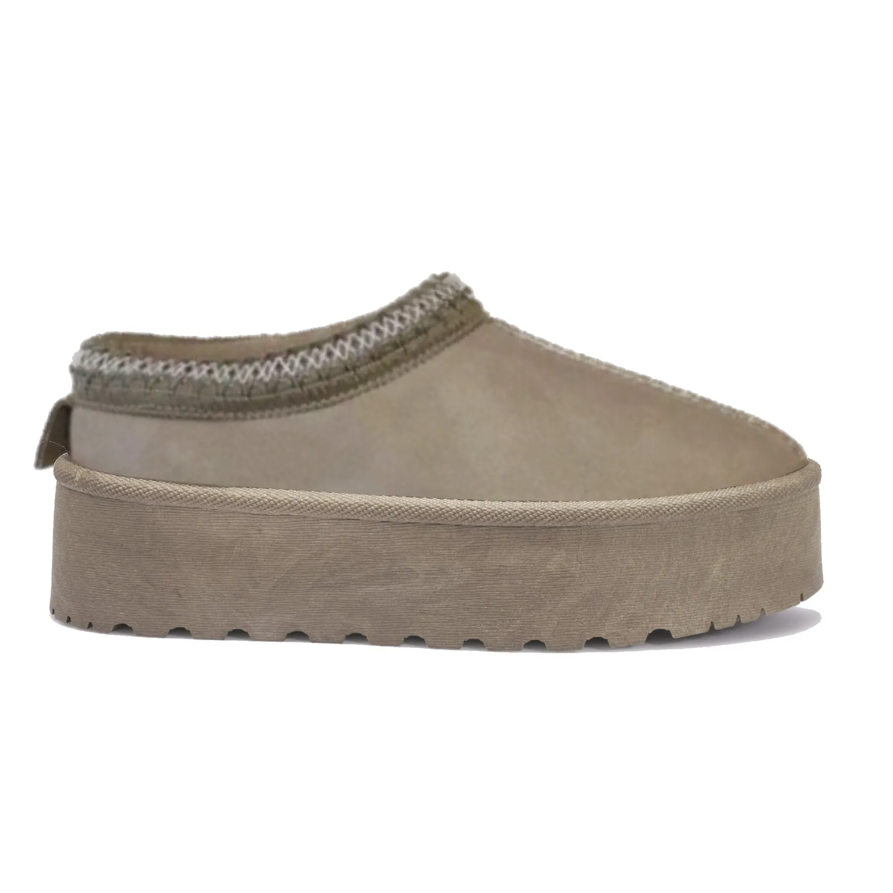 HOLLIE ULTRA PLATFORM TAUPE EMBROIDERED ANKLE SLIPPER BOOTS