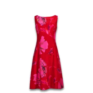 J. Peterman Women's Classic Fit Spring  A-Line Bateau Neckline Below Knee Dress in Red Floral