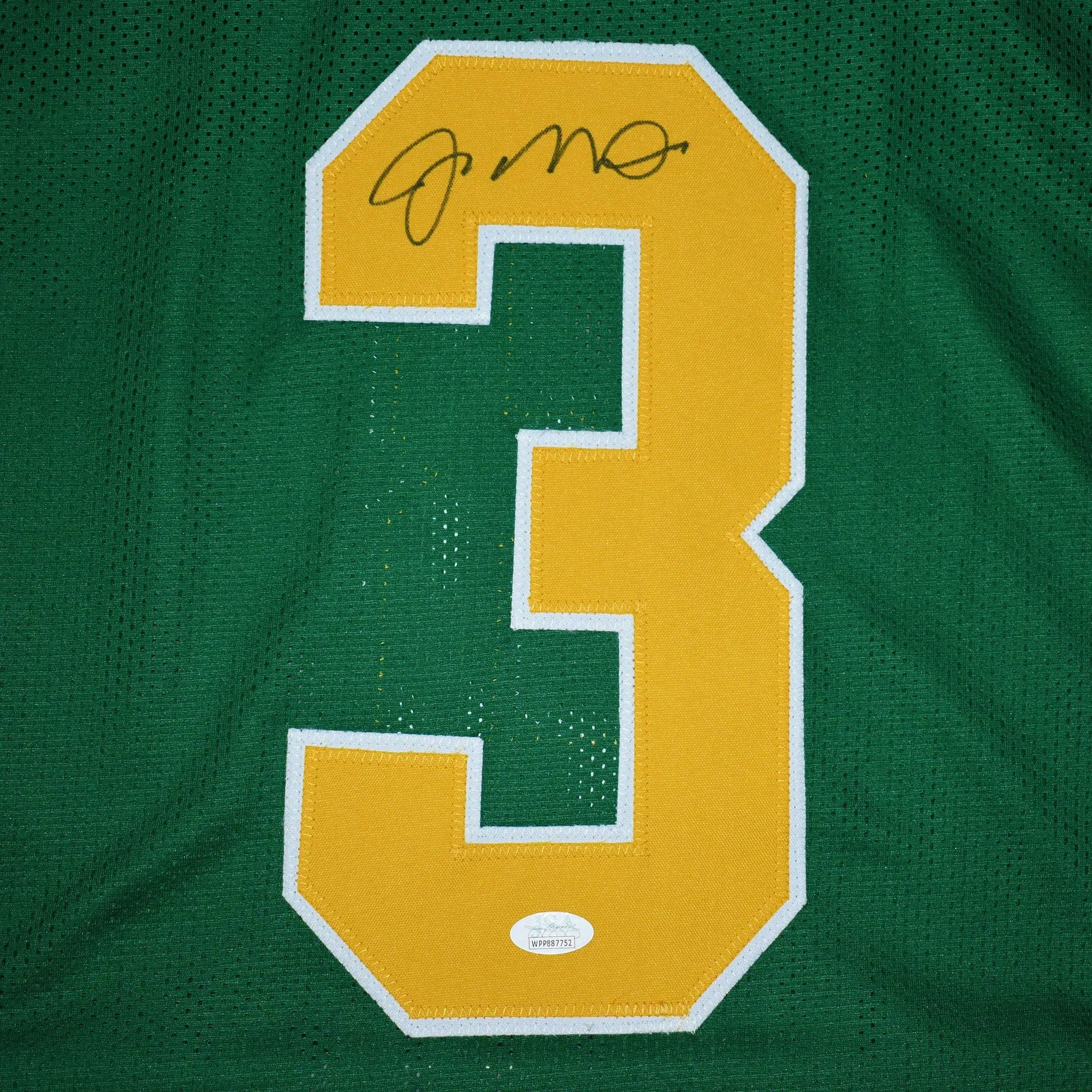 Joe Montana Autographed Notre Dame College Football Jersey Green (JSA)