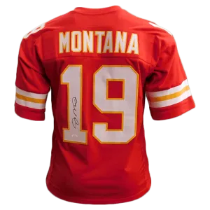 Joe Montana Autographed Pro Style Red Football Jersey (JSA)