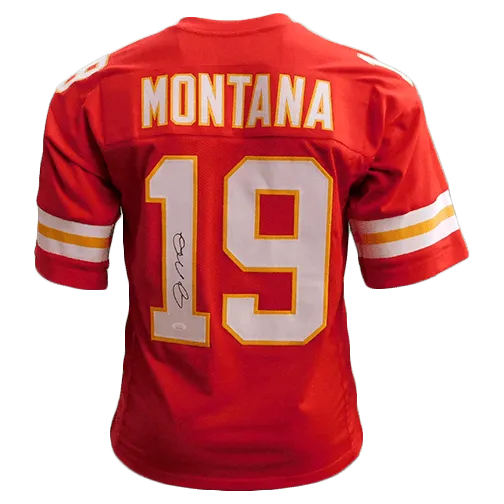 Joe Montana Autographed Pro Style Red Football Jersey (JSA)