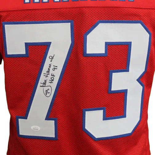 John Hannah Autographed Pro Style Football Jersey Red (JSA) w/ Inscription