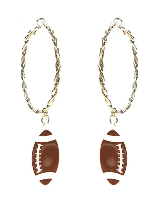 KE8727 Large Dangle Football Hoop Earrings
