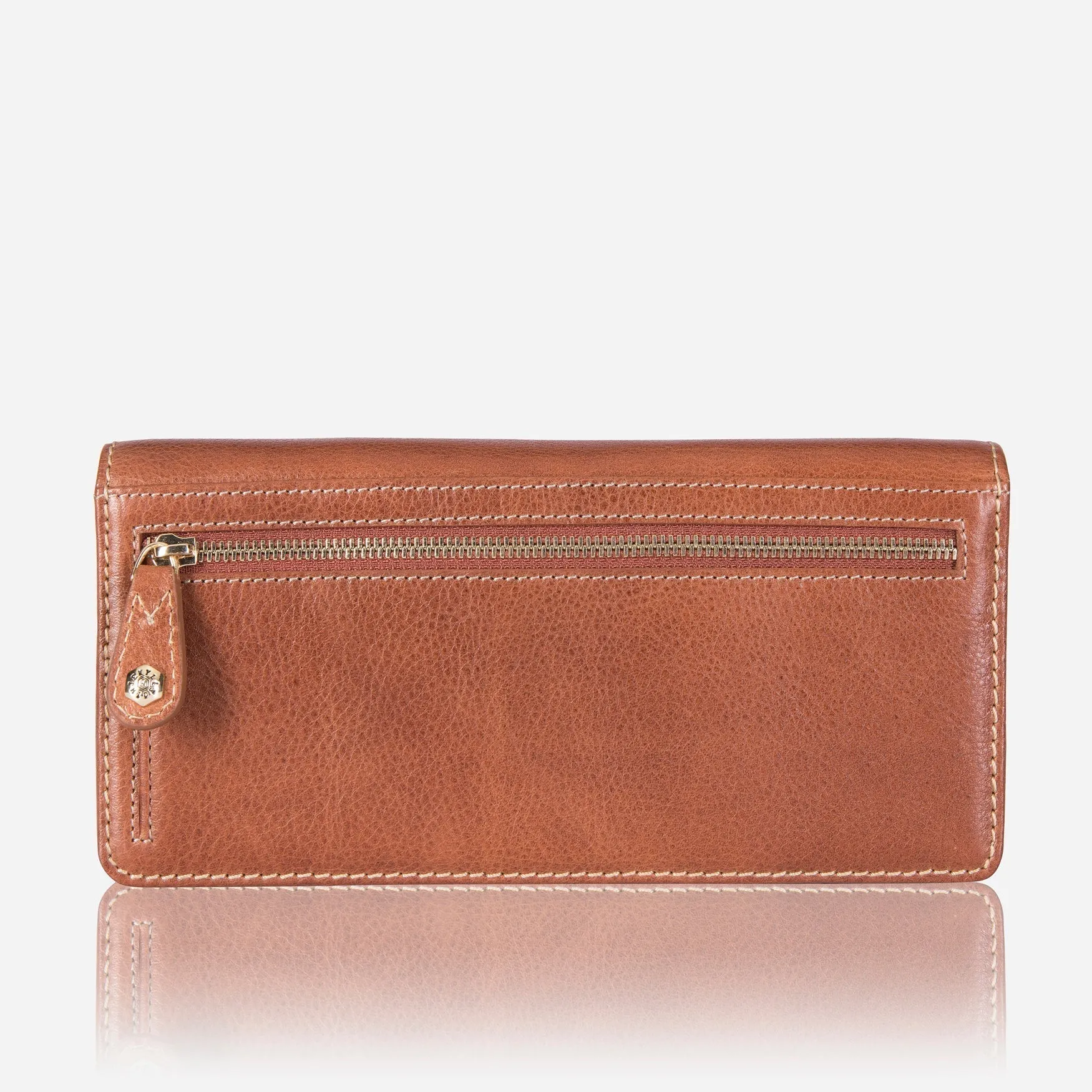 Large Multi-Compartment Leather Purse, Tan