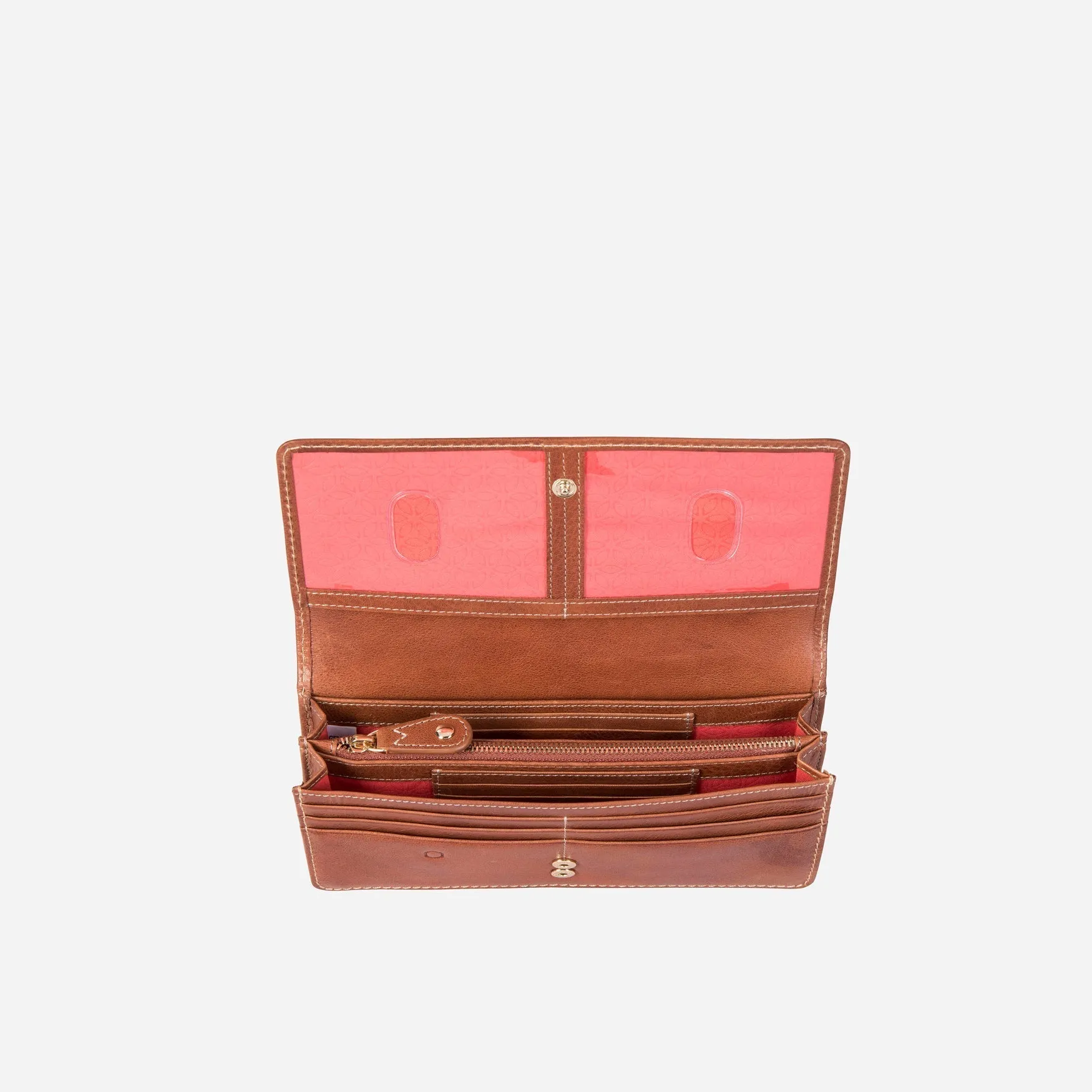 Large Multi-Compartment Leather Purse, Tan