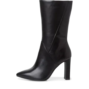 Leather Heeled Calf Length Boots - Black