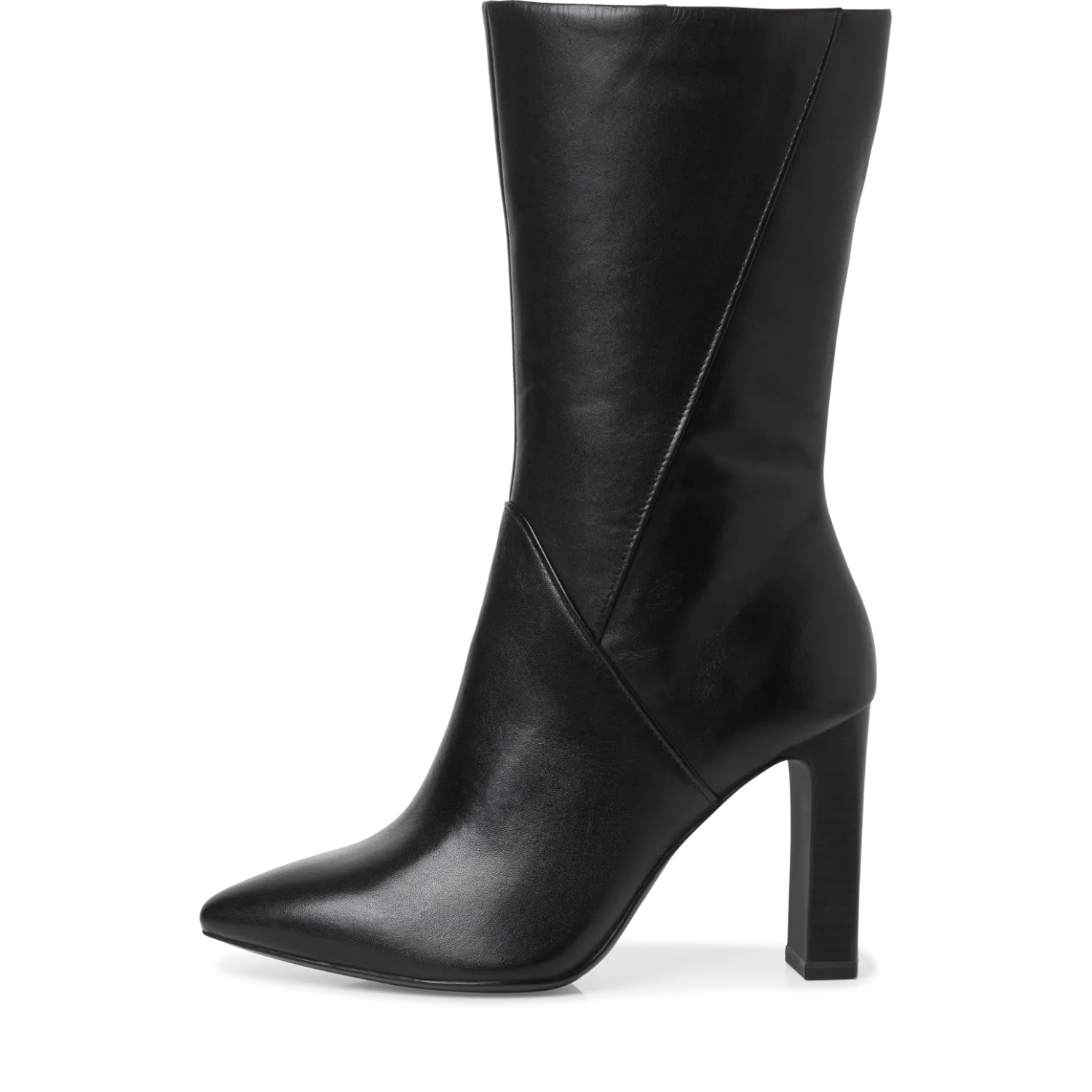 Leather Heeled Calf Length Boots - Black