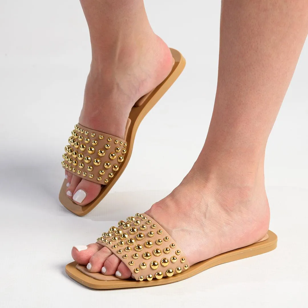Madison Janine Studded Push In Mule - Nude